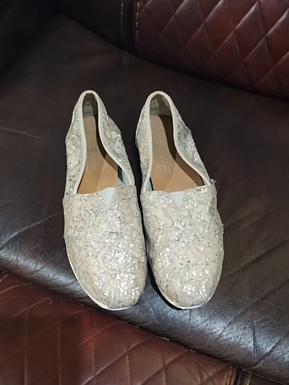 Toms Embellished Women’s Slip-On Flats in Ivory